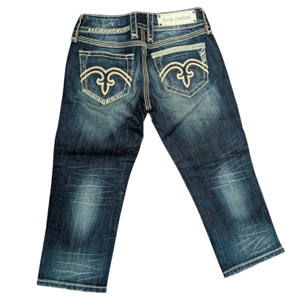 ROCK REVIVAL Alanis Capri Jeans Women's 26 Dark Blue Indigo Wash Thick Stitch